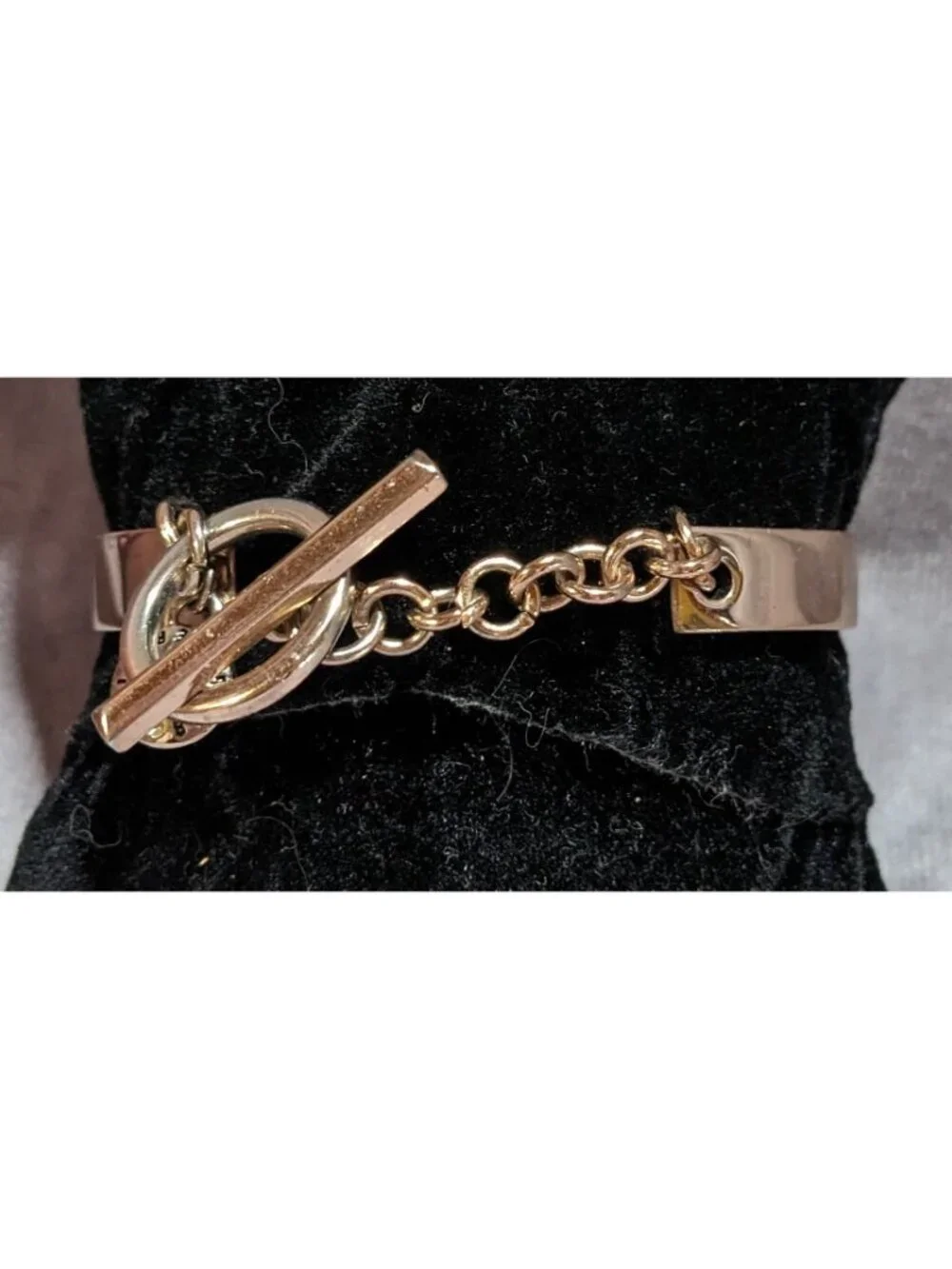 Y2K BCBGeneration Live Laugh Love Simulated Crystal Toggle Cuff Bracelet